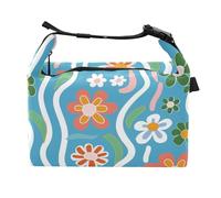 Yoogain Fiori colorati Linee Ondulate Blu Bambini Borse Isolate Portatile Ragazzi Verticale Lunch Bag per Viaggi All'aperto