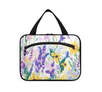 Yoogain Fiori di primavera Girasole Iris Farfalle appeso trucco borsa da viaggio con gancio, designer necessità articoli da toeletta borsa per accessori must haves viaggio bolsos para hombre L