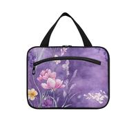Yoogain Fiori fiore lavanda viola appeso borse da toilette per le donne con gancio, designer unisex organizzatore cosmetico per le donne che viaggiano palestra bolsas para maquillaje de mujer L, Fiori