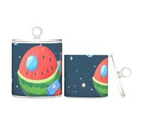Yoogain Fun Anguria Galaxy Spaceship blu navy plastica trasparente Candy Organizer Storage con coperchio dispensa Essentials Contenitore decorativo per cotton fioc, cotton fioc, filo interdentale
