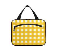 Yoogain Giallo Bianco Check appeso kit da viaggio per gli uomini con gancio, designer unisex borsa trucco organizzatore per gli elementi essenziali da viaggio per le donne viaggio envase para profumo