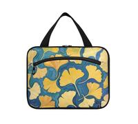 Yoogain Gingko Leaf Blue Art Painting appeso grande borsa trucco con gancio, designer unisex pennello borsa per viaggio deve bagno bolsas para maquillaje de mujer L, Pittura arte blu foglia Gingko