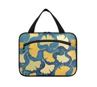 Yoogain Gingko Leaf Blue Art Painting appeso trucco borsa con scomparti con gancio, designer necessità borse per articoli da toeletta per donne crociere bolsas para maquillaje L, Pittura arte blu