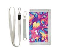 Yoogain Graffiti Artwork Farfalle Cuori Borsa viola per le donne Trendy uomini portafoglio con cordino, Graffiti opere d'arte farfalle cuori viola, 1 size, Moda