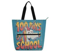 Yoogain Graziosa borsa tote per bambini, ragazzi e ragazze, 100 giorni di scuola unicorni blu scarabocchio leggero resistente borsa per insegnante borsa per biblioteca per scuola e tempo di gioco