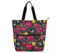 Yoogain Graziosa borsa tote per libri per bambini e adulti, mostri frutta grigio rosso grande borsa a tracolla con cerniera per scuola, shopping, viaggi