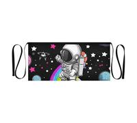 Yoogain Grembiule da cameriera con 3 tasche per cameriere, grembiuli da server in marmo rosso, grembiuli corti da 30,5 cm, per donne e uomini, resistente all'acqua, Astronauta Rainbow Planet, Taglia