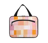 Yoogain Herringbone Houndstooth Checked Orange Pink borse da appendere per le donne che viaggiano con gancio, designer espandibili kit da barba borse per gli uomini per il viaggio deve lavorare bolsa