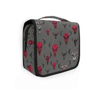 Yoogain Indian Crazy Buffalo Skulls Grigio borsa da toilette da viaggio per le donne con gancio appeso Borsa da toilette portatile verticale autoportante