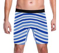 Yoogain Intimo degli uomini del pugile della gamba lunga, Blu Navy Bianco Hdrawn Stripe, M