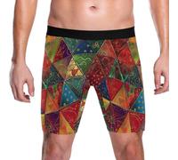 Yoogain Intimo degli uomini del pugile della gamba lunga, Design unico con triangoli colorati patchwork, XL