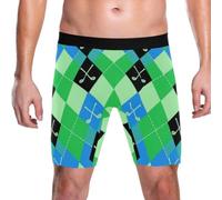 Yoogain Intimo degli uomini del pugile della gamba lunga, Plaid Retro Verde Blu Nero, XXL
