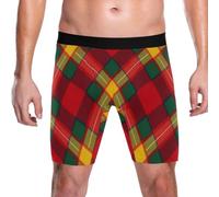 Yoogain Intimo degli uomini del pugile della gamba lunga, Tartan Scozzese Plaid Rosso Verde, L