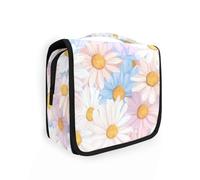 Yoogain Kit da barba bianco pastello Daisy Blooms borsa da viaggio con gancio per appendere Borsa portatile per il trucco per auto con scomparti e maniglia
