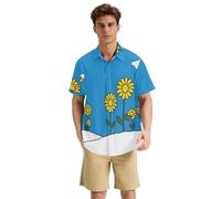 Yoogain Lazy Snow Hawkeye Sunflower Button Up Camicia da uomo a maniche corte per vacanze, viaggi, appuntamenti e abbigliamento quotidiano S-3XL, Girasole Lazy Snow Occhio di Falco, L