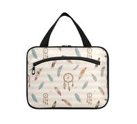 Yoogain Marrone Bianco A Righe Boho Dreamcatcher Piuma appeso borse da toilette per gli uomini con gancio, designer unisex spazzola borsa per le donne deve viaggiare porta cosmeticos mujer para