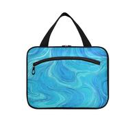 Yoogain Moda Astratta Linea Art Blue Wave appeso viaggio trucco organizzatore con gancio, designer chic borse con cerniera per le donne viaggio bolso viajero para mujer L, Moda astratta linea arte