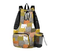 Yoogain Multicolor Cartoon Lines Cats Cute Drawstring Zaino Camp Bag Con Bottiglia D'acqua Tasca String Bag Impermeabile