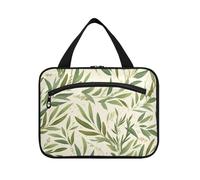 Yoogain Natura Verde Rosmarino Foglie Modello Beige appeso borse da viaggio per articoli da toeletta con gancio, designer carino pennello borsa per gli elementi essenziali da viaggio per le donne