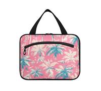 Yoogain Palm Tree White Peach Watercolor appeso borse da toilette da viaggio per le donne con gancio, accessori di design borsa per il trucco di grande capacità per viaggiatore che viaggia estuche de