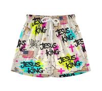 Yoogain Pantaloncini da bagno corti da ragazzo con graffiti Jesu is King, Graffiti Jesu è il re, 5-6 Anni