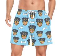 Yoogain Pantaloncini da bagno da uomo 2 in 1 per allenamento e corsa, con fodera a compressione e tasche, pantaloncini leggeri, Volti di cane Rottweiler su azzurro, XL Short