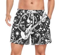 Yoogain Pantaloncini da bagno da uomo foderati per allenamento e corsa, con fodera a compressione, pantaloncini leggeri, Scimmia che suona la chitarra musica rock, L Short