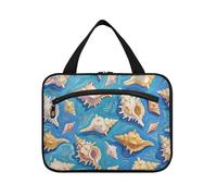 Yoogain Pittura a olio blu Shell mare appeso borse per le donne impermeabili con gancio, designer unisex grande capacità trucco borsa per il viaggio deve crociere bolsos para hombre L, Pittura a olio