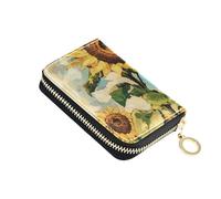 Yoogain Pittura a Olio Girasoli Portafoglio in pelle gialla piccola carta con Cion Purse RFID Blocco carte da uomo & casi di identificazione con cerniera