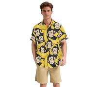 Yoogain Playful Monkey Banana - Camicia da uomo a maniche corte, con bottoni, per vacanze, viaggi, appuntamenti e abbigliamento quotidiano, S-3XL, Giocoso Scimmia Banana Nero Pattern, XL