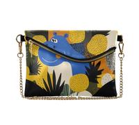 Yoogain Pochette da donna in poliuretano, elegante, da sera, per matrimonio, in spugna, runyan, ippopotamo, ananas, giallo e blu