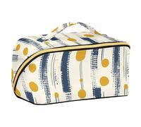 Yoogain pois geometrici linee senape giallo denim blu cosmetico borsa con divisori borsa cosmetica portatile per le donne con scomparti e maniglia