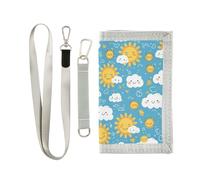 Yoogain Portafogli di carte semplici del fumetto Sun Clouds per gli uomini per le donne pop tri fold portafoglio per gli uomini con cordino, nuvole di sole del fumetto semplice, 1 size, Moda