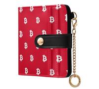 Yoogain Portafoglio pieghevole compatto da donna con simbolo Bitcoin bianco rosso unico minimalista in pelle PU portafoglio per le donne