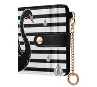 Yoogain Portafoglio pieghevole da donna in pelle PU portatile con cigno bianco nero a righe bianche argento per donne ragazze
