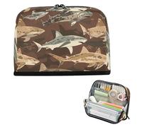 Yoogain Portapenne di grande capacità, organizer multiuso da scrivania per adolescenti, materiale scolastico, tigri, squalo, marrone