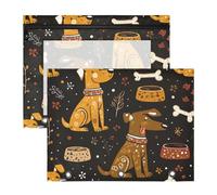 Yoogain Raccoglitore astuccio portatile a 3 fori per raccoglitore a 3 anelli, confezione da 2 articoli per la scuola per studenti carini cartoni animati cani giocosi giallo nero