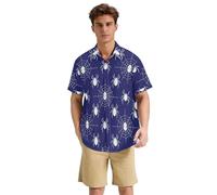 Yoogain Ragnatela Halloween Spooky Navy Blue Camicia a maniche corte da uomo Button Down Beach Vacation and Leisure Travel S-3XL, Ragnatela Halloween Spettrale Blu Navy, L