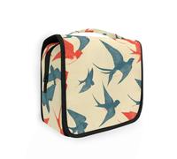 Yoogain Red Blue Swallow Retro make up borse per le donne con gancio appeso Borsa da toilette portatile appesa verticale autoportante