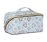 Yoogain Red Stars and Hearts Blue Makeup Bag con divisori Borsa per il trucco leggera con accessori Handlravel-Size