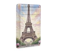 Yoogain Rosa Fiori Romantici Torre Eiffel donne in pelle portafogli sottili Con ID Finestra RFID Blocco piccolo titolare della carta di credito per gli uomini e le donne