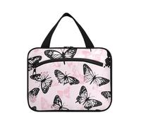 Yoogain Rosa Nero Farfalla appeso borse da viaggio per le donne con gancio, designer borse da toilette multifunzionali per gli uomini hotel bolso de para mujer L, Farfalla rosa nera, Large