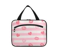 Yoogain Rosa Strisce Bianche Cuore Labbro Amore appeso borsa da viaggio da toilette da uomo con gancio, borsa della medicina di moda di design per accessori da viaggio per le donne toilette bolso de
