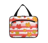 Yoogain Rosso Bianco A Righe Foglie D'acero Appeso Viaggio Trucco Borse con gancio, Designer Portatile Sacchetto di Trucco per Auto per Accessori Da Viaggio per Le Donne Campeggio Maleta para