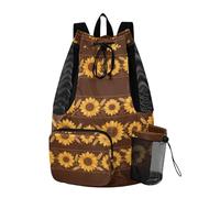 Yoogain Rtetro Sunflowers Striped Brown Drawstring Zaino Summer Camping Bag con tasche String Swim Bag Wet and Dry Separation