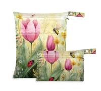 Yoogain Sacchetti lavabili per pannolini, confezione da 2 pezzi essenziali da viaggio per volare con manici per il bagno (Elegant Bees Flying)