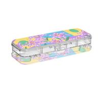 Yoogain Scatola di plastica trasparente a doppio strato per penne rigide trasparenti con gigli viola e forme geometriche colorate per forniture di cancelleria con coperchio a scatto
