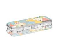 Yoogain Scatola trasparente per matite a doppio piano con cartoni animati per feste in famiglia con cani, scatole trasparenti per articoli di cancelleria con coperchio a scatto