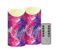 Yoogain Set di 2 candele natalizie da tavolo a LED, candele finte in cera con timer remoto per chiesa, foglie tropicali viola