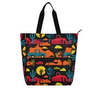 Yoogain Shannon Snow Artist - Borsa per libri artistici, per bambini, donne, uomini, con divertente stampa del tramonto e scritta "Sundown", grande, riutilizzabile, con cerniera, per università